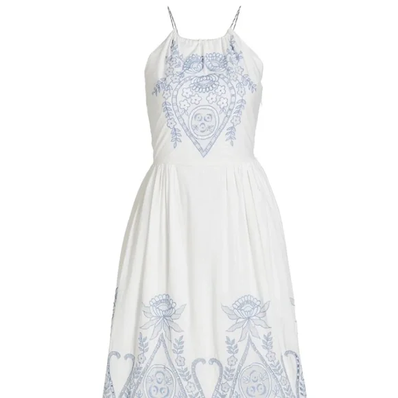 Love the Label Juliette Embroidered Dress In White/Blue Eyelet Multi